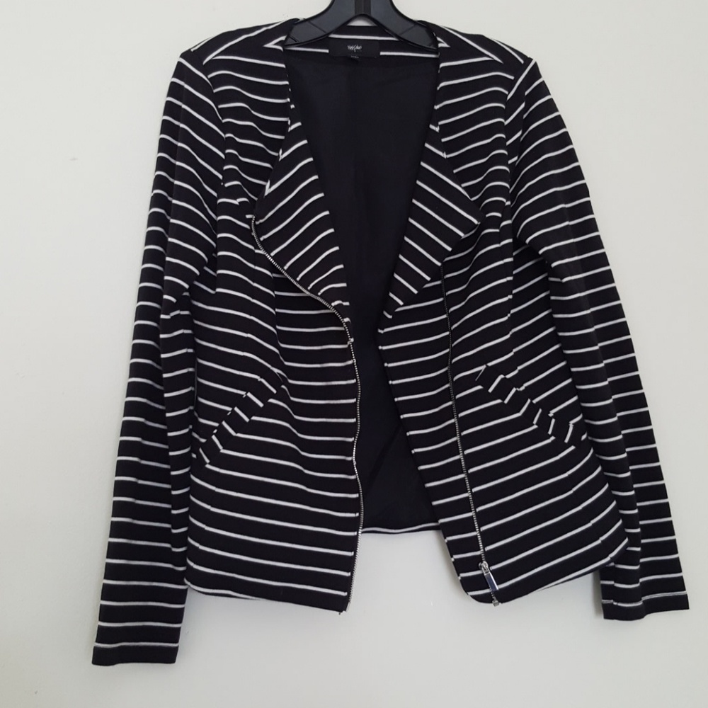 Black and White Striped Moto Jacket